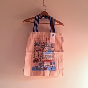 New York Canvas Tote Bag with Blue Straps